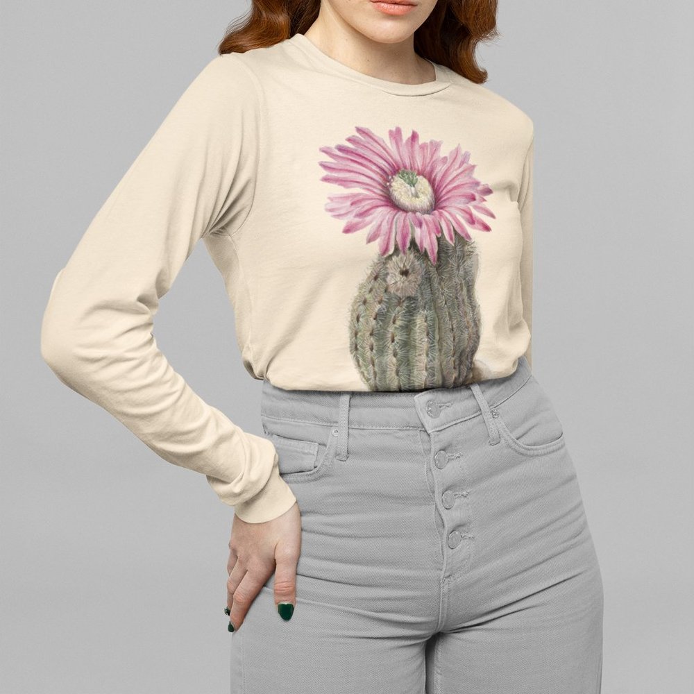 Lace Hedgehog Cactus VTG Floral Print Long Sleeve Graphic Tee T-shirt S M L XL
